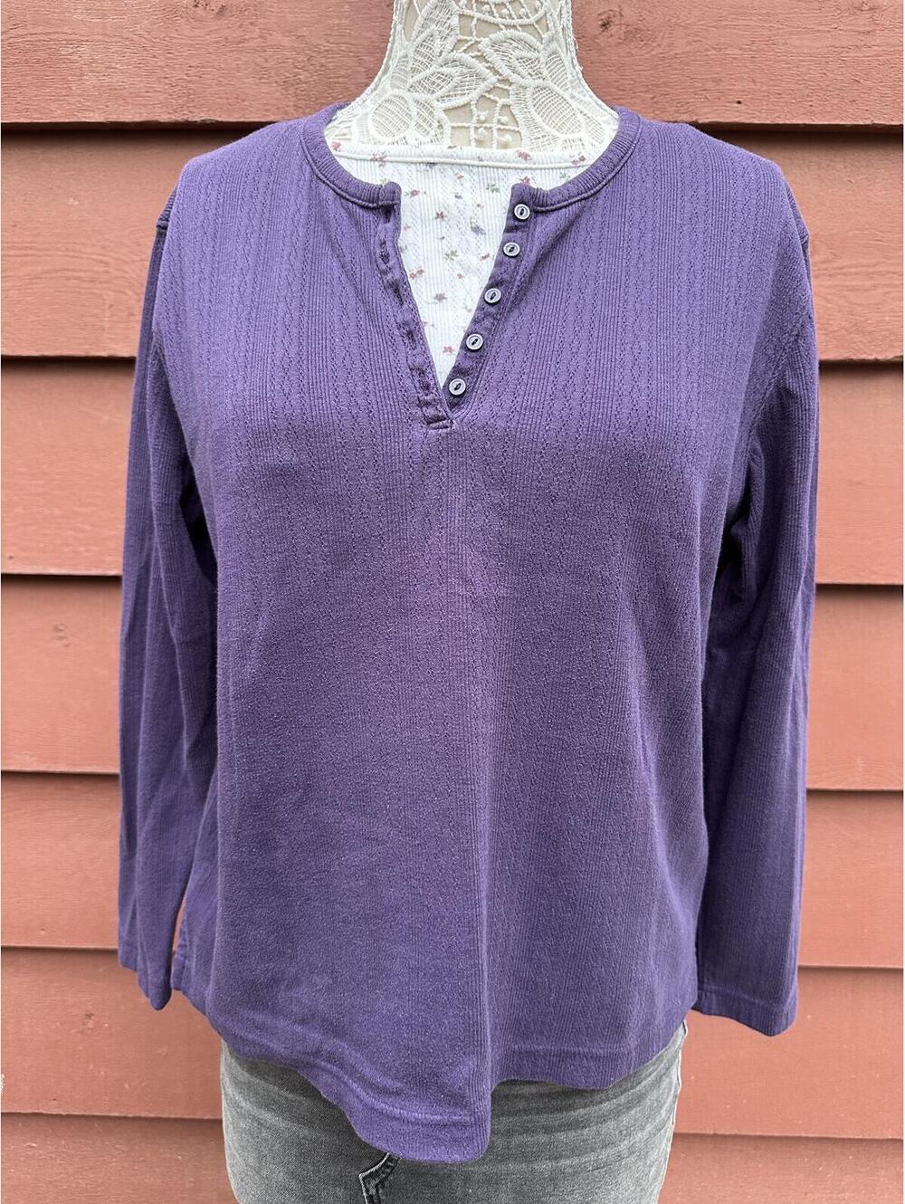 Bobbie Brooks Purple Long Sleeve Henley Top Casual Cottagecore